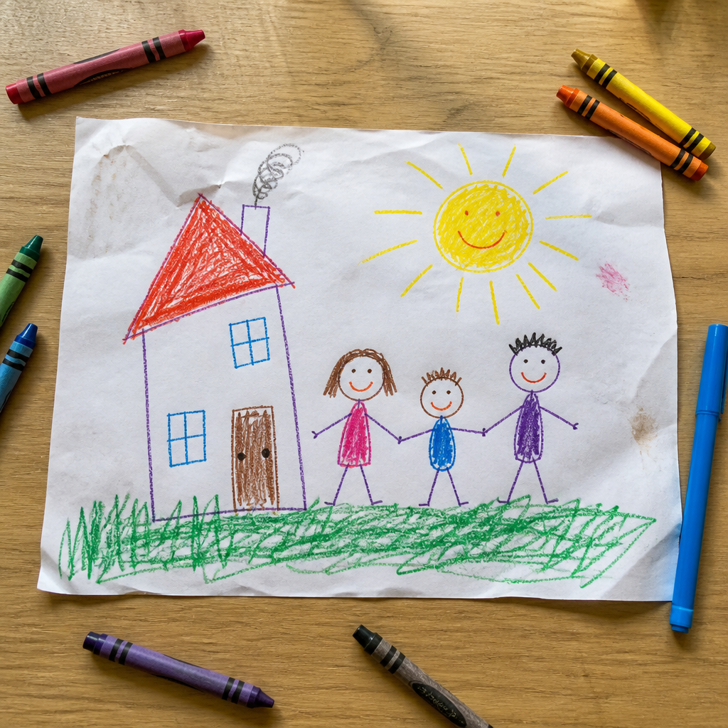 Le dessin original de l'enfant sur sa feuille